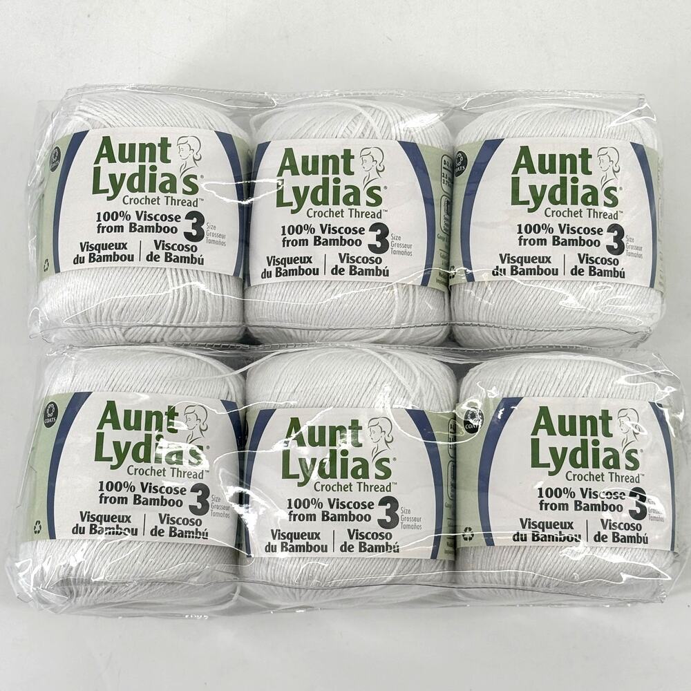 Aunt Lydia's Bamboo Crochet Thread Size 3 White 0001 Lot Of 6 150 Yds Each